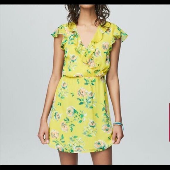 Prince & Fox Aeropostale Floral Ruffle Surplice Dress Yellow Peach Medium - Picture 2 of 13